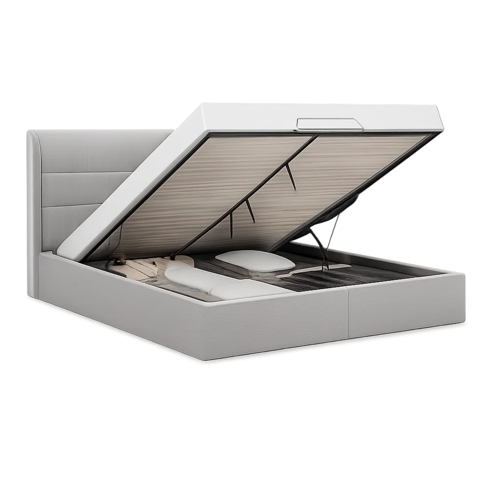 Lit coffre 160 x 200 cm cadre de lit relevable en simili cuir PU blanc structure MDF et bois avec sommier à lattes et rangement intégré
