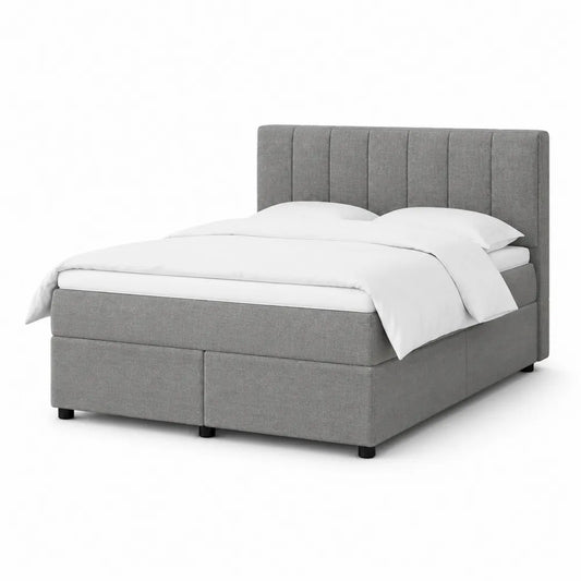 lit double 160 x 200 cm cadre de lit MDF acier revêtement polyester gris tête de lit capitonnée à panneaux verticaux