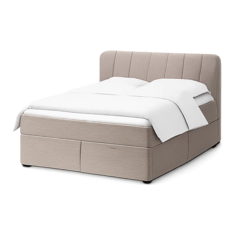 Lit avec rangement 160 cm 200 cm cadre rembourré tissu polyester beige tête de lit capitonnée rectangulaire tiroirs intégrés