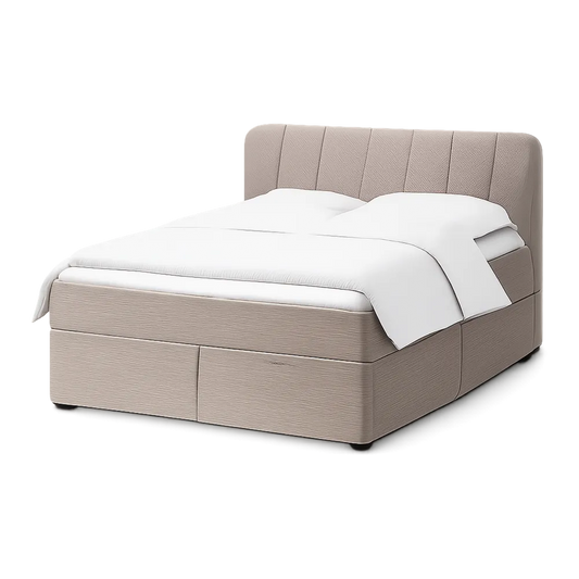 Lit avec rangement 160 cm 200 cm cadre rembourré tissu polyester beige tête de lit capitonnée rectangulaire tiroirs intégrés