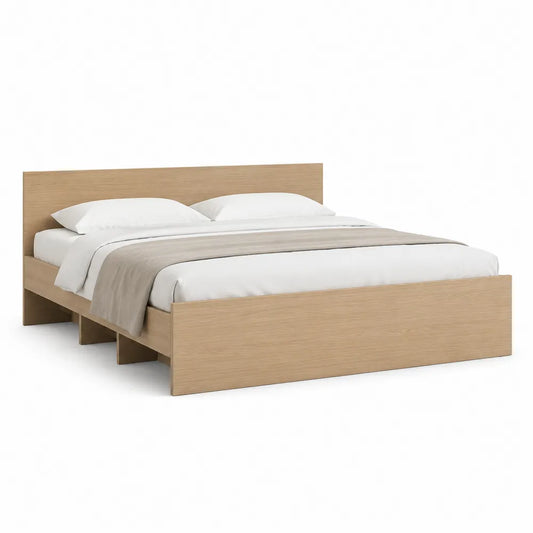 Lit plateforme 160 cm 200 cm bois naturel clair cadre de lit avec tête de lit panneau bois sommier à lattes
