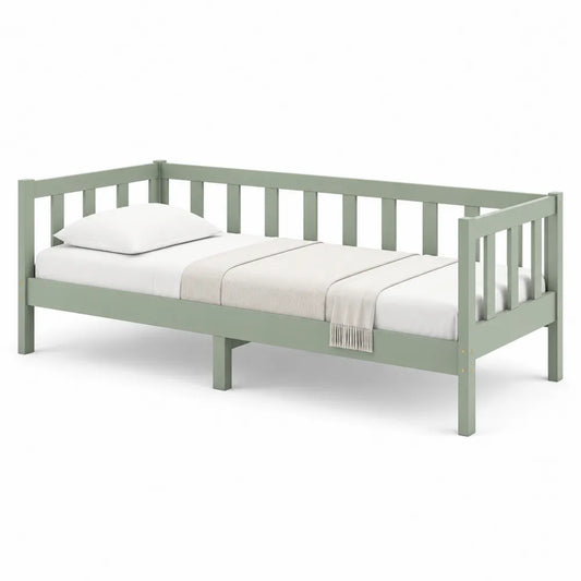lit banquette 90 x 200 cm cadre de lit bois massif pin MDF avec barrières latérales finition vert sauge sans rangement